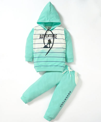 Adventure Full Sleeves Hooded Sweatshirt & Joggers Set | Green
