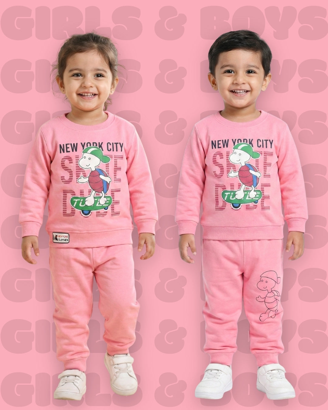 Skate Dude Full Sleeves Sweatshirt and Joggers Set | Pink