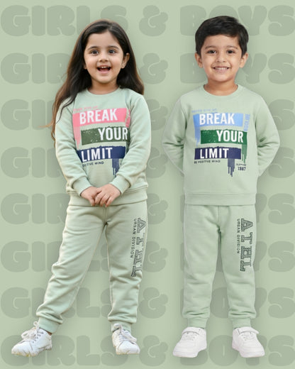 Break Your Limit Full Sleeves Fleece Sweatshirt and Joggers Set | Green