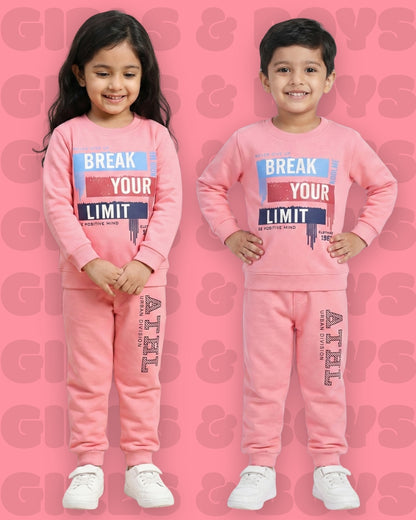 Break Your Limit Full Sleeves Fleece Sweatshirt and Joggers Set | Pink