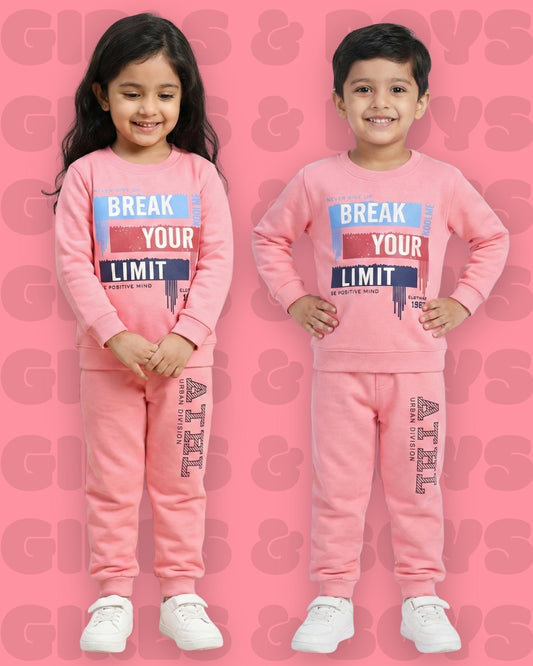 Break Your Limit Full Sleeves Fleece Sweatshirt and Joggers Set | Pink