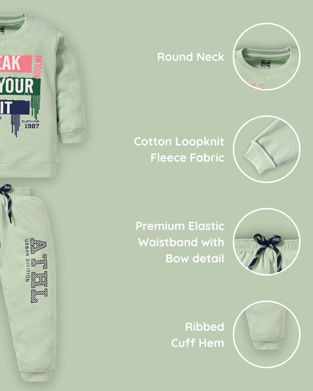 Break Your Limit Full Sleeves Fleece Sweatshirt and Joggers Set | Green