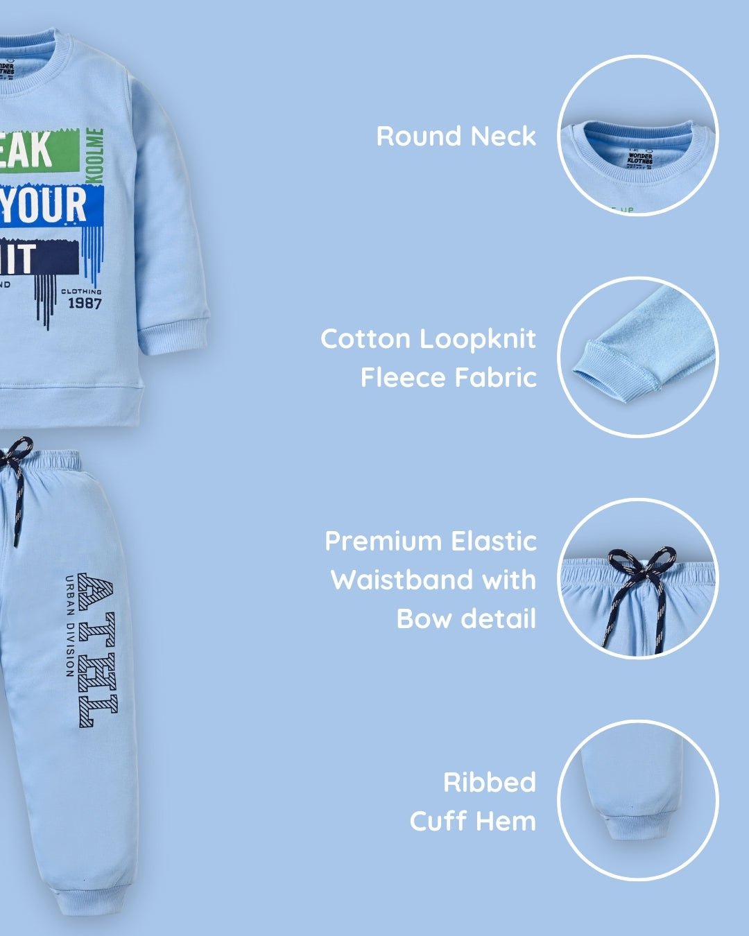 Break Your Limit Full Sleeves Fleece Sweatshirt and Joggers Set | Blue