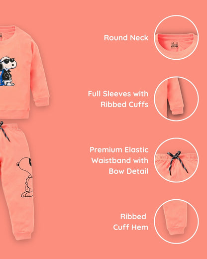 Critic Snoopy Full Sleeves Sweatshirt and Joggers Set | Orange