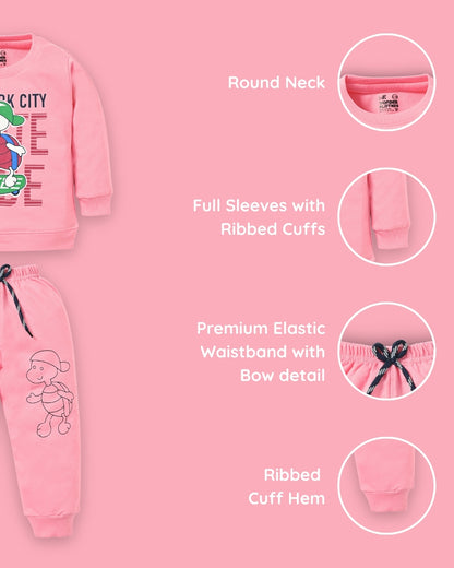 Skate Dude Full Sleeves Sweatshirt and Joggers Set | Pink