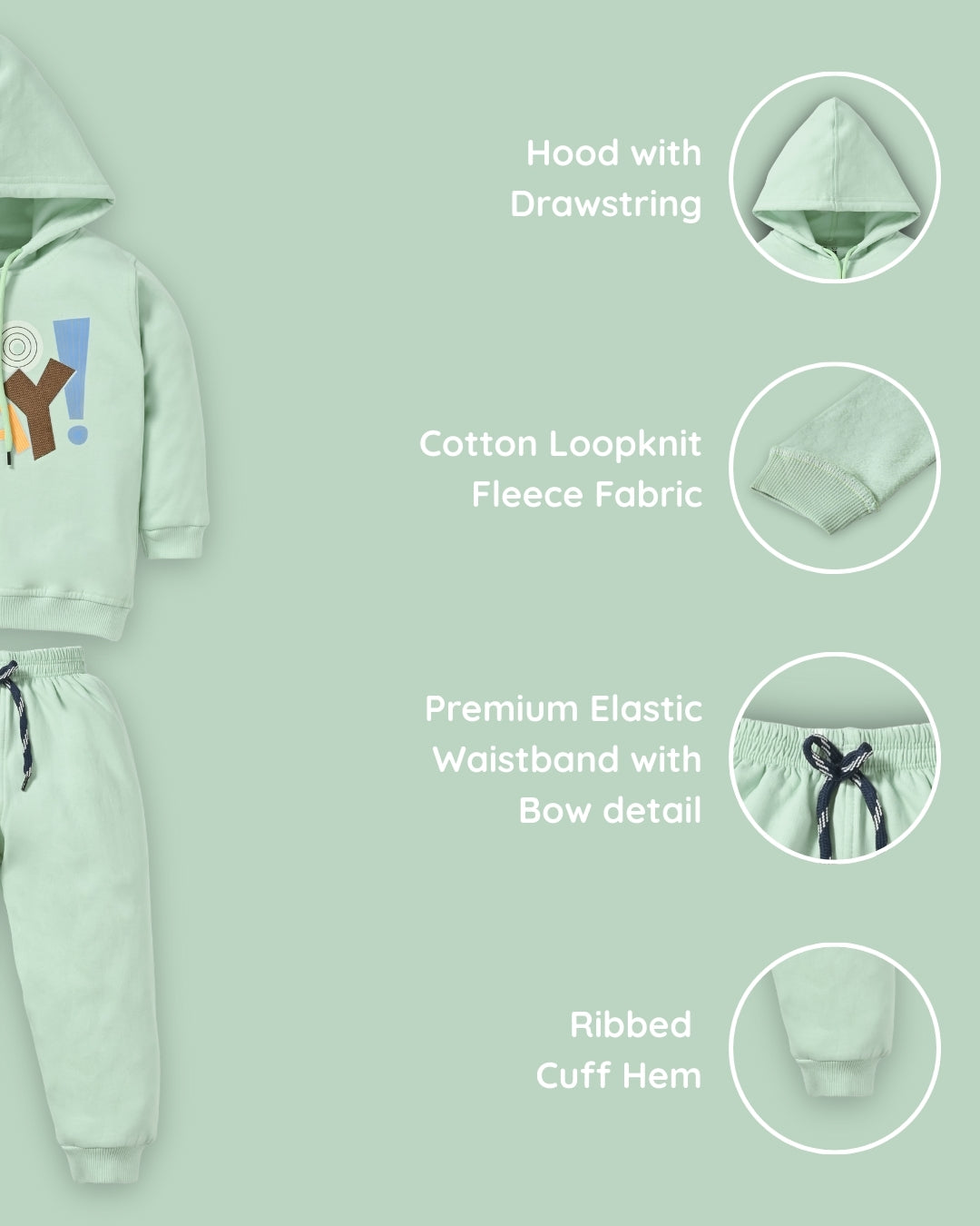 No Way Full Sleeves Fleece Hooded Sweatshirt and Joggers Set | Green