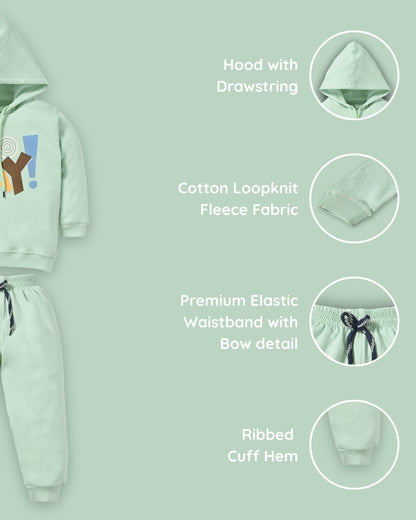No Way Full Sleeves Fleece Hooded Sweatshirt and Joggers Set | Green