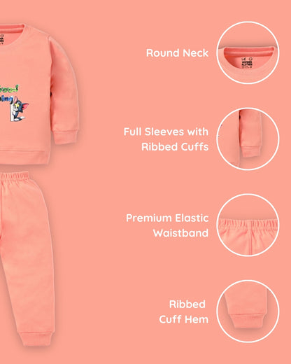 Good Morning Tom & Jerry Full Sleeves Sweatshirt and Joggers Set | Orange