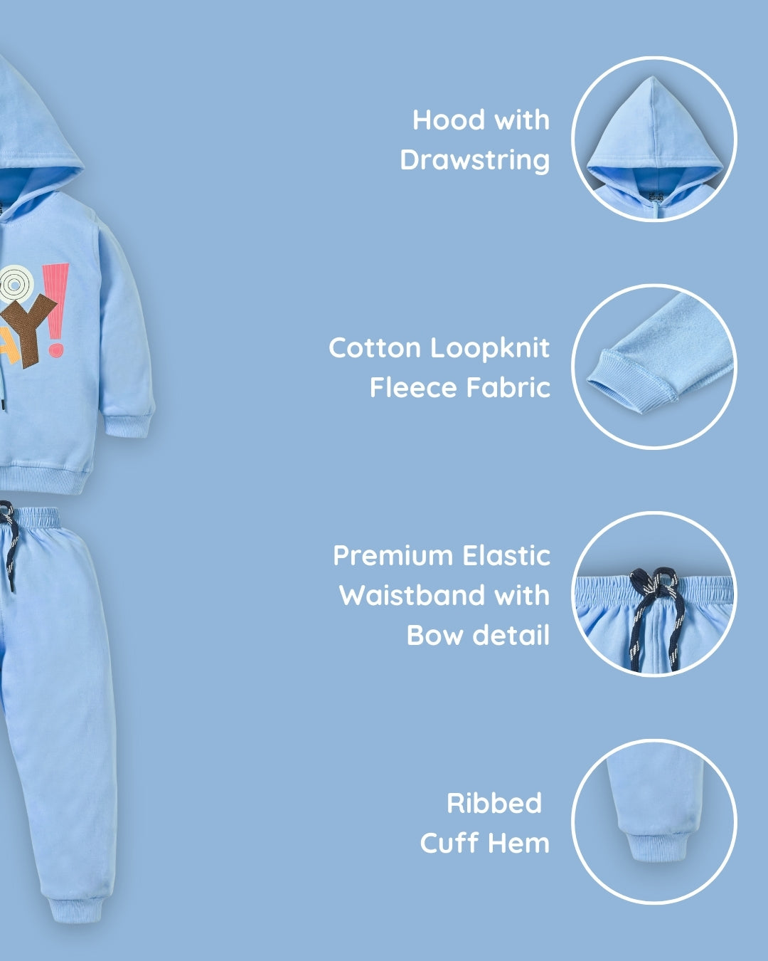 No Way Full Sleeves Fleece Hooded Sweatshirt and Joggers Set | Blue