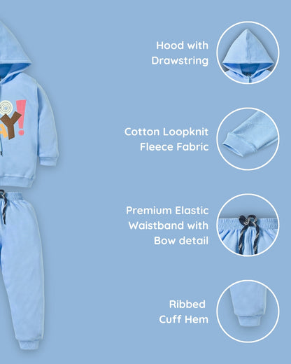 No Way Full Sleeves Fleece Hooded Sweatshirt and Joggers Set | Blue