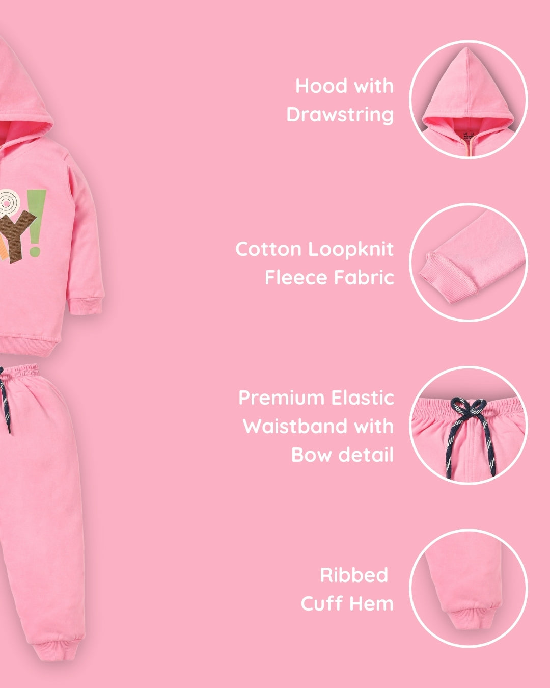 No Way Full Sleeves Fleece Hooded Sweatshirt and Joggers Set | Pink