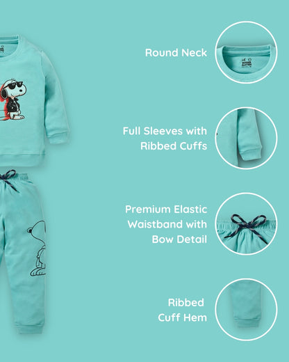 Critic Snoopy Full Sleeves Sweatshirt and Joggers Set | Green