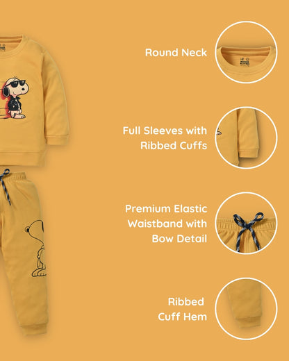 Critic Snoopy Full Sleeves Sweatshirt and Joggers Set | Yellow