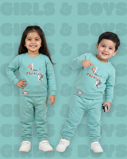 Good Morning Tom & Jerry Full Sleeves Sweatshirt and Joggers Set | Green
