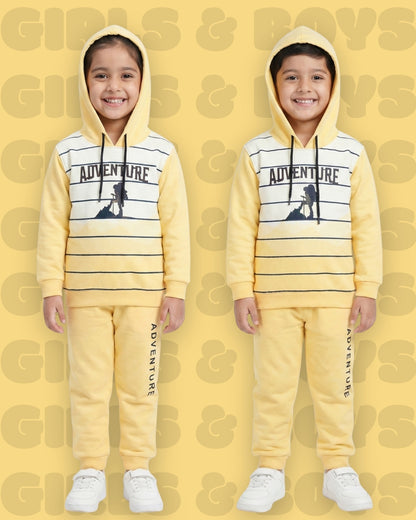 Adventure Full Sleeves Hooded Sweatshirt & Joggers Set | Yellow
