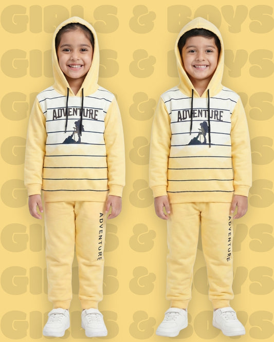 Adventure Full Sleeves Hooded Sweatshirt & Joggers Set | Yellow