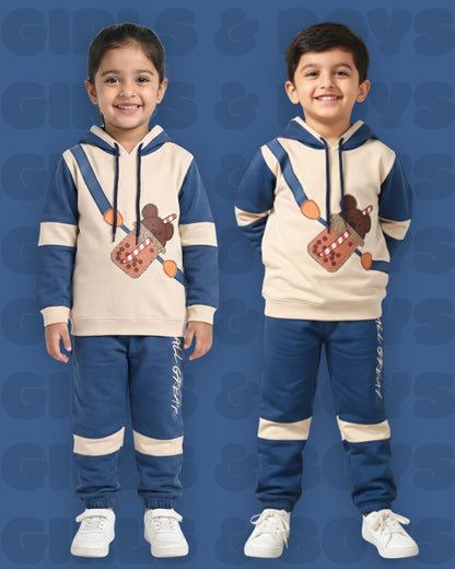 Boba Bear Full Sleeves Hooded Sweatshirt and Joggers Set | Blue