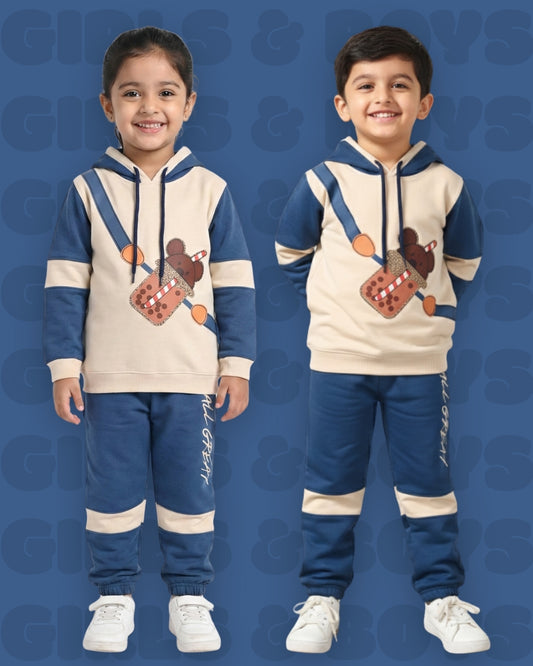 Boba Bear Full Sleeves Hooded Sweatshirt and Joggers Set | Blue