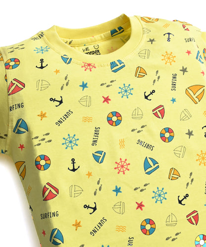 Moon Space and Surfing Beach Full Sleeves T-Shirt & Pyjama Set | Pack of 2