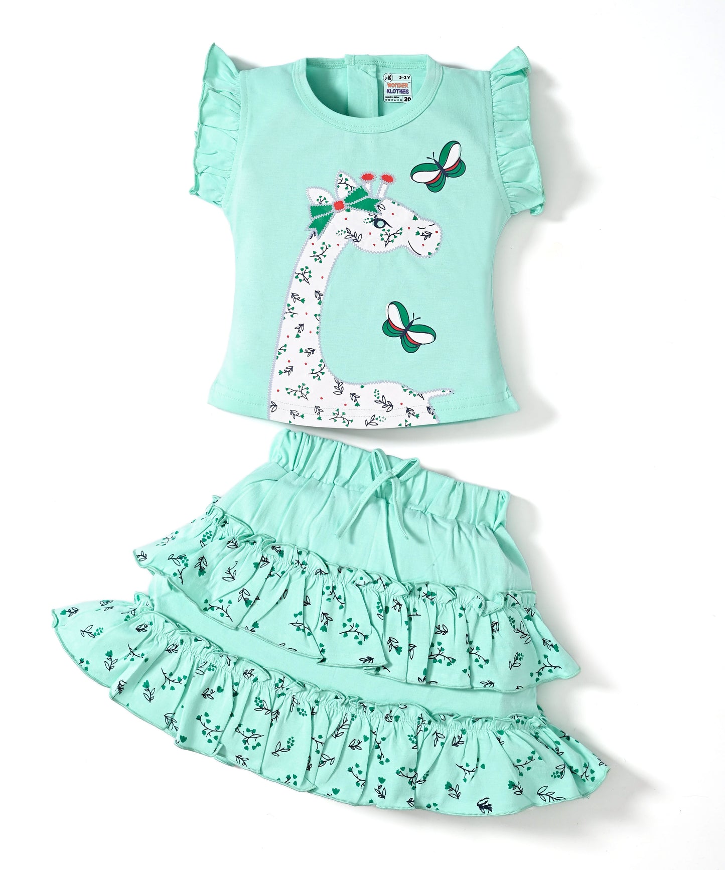Giraffe Garden Short Sleeves Top & Skirt Set | Green