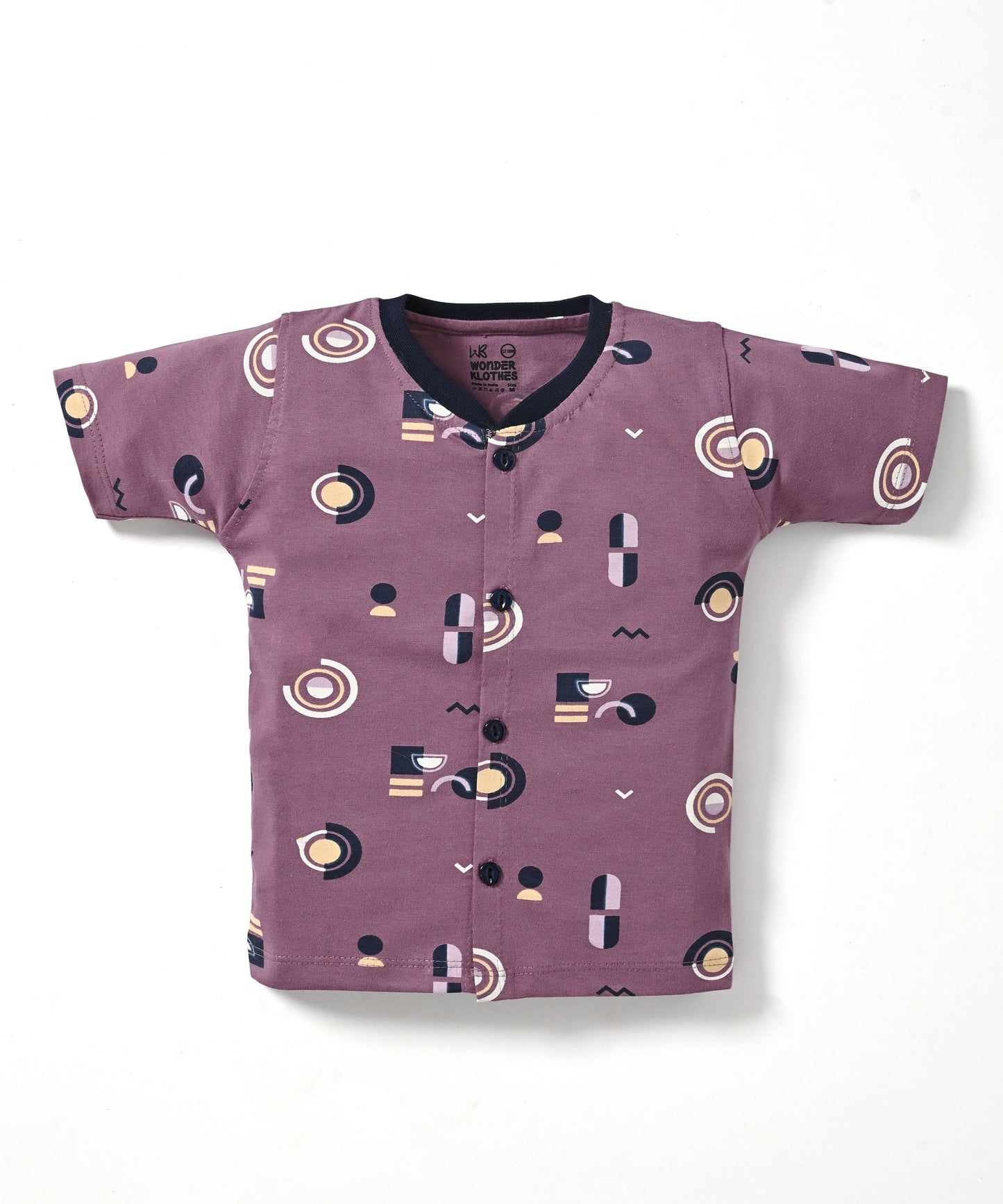Artsy Shapes Half Sleeves Front Open T-Shirt & Half Pant Set