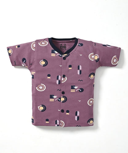 Artsy Shapes Half Sleeves Front Open T-Shirt & Half Pant Set
