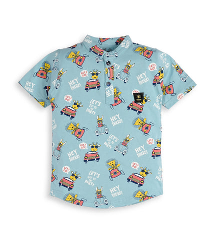 Animal Safari Half Sleeves T-Shirt & Shorts Set | Blue