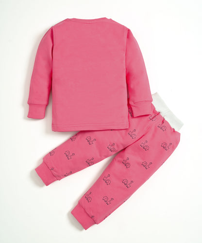 Jungle Buddies Full Sleeves Sweatshirt & Joggers Set | Pink