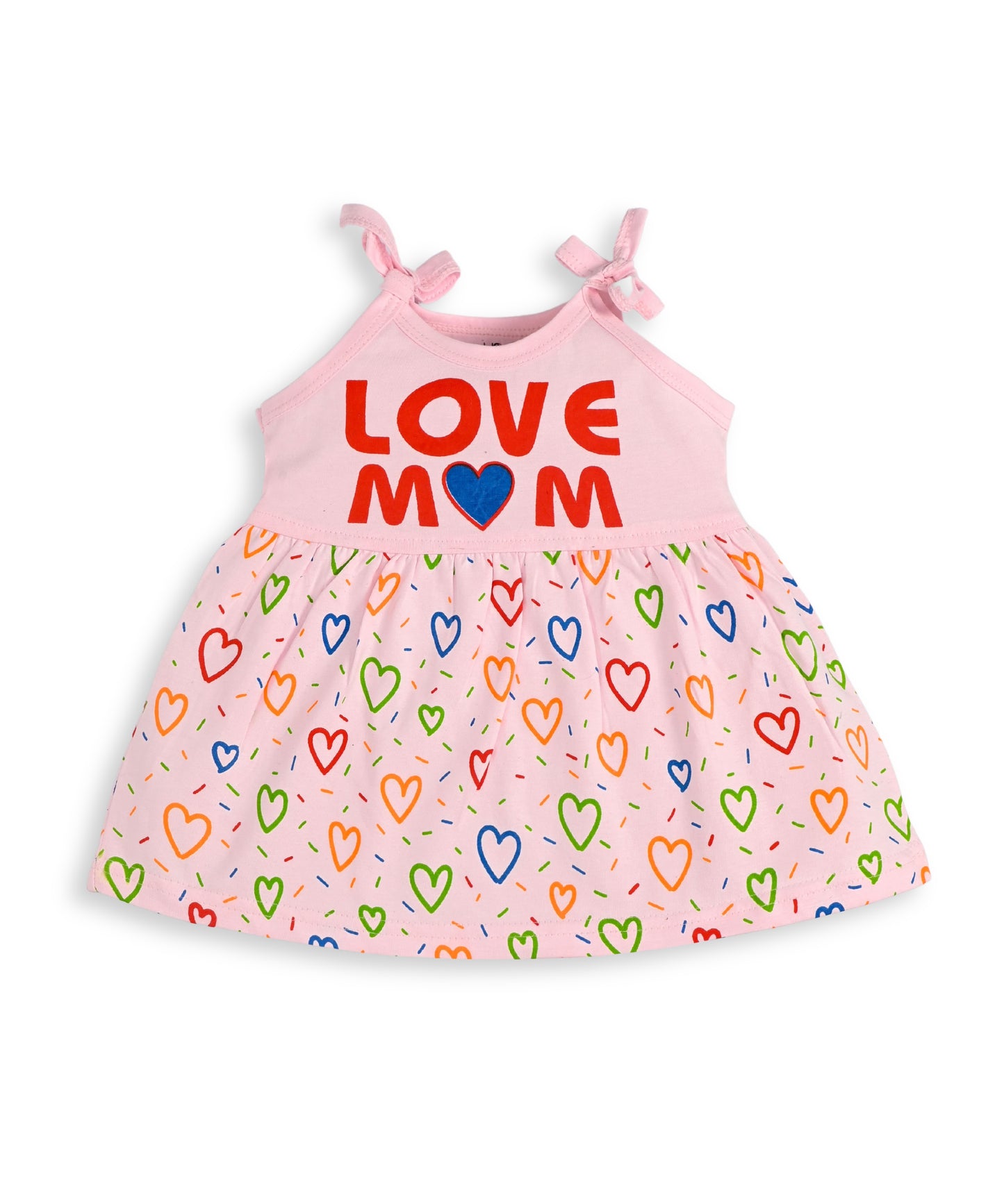 Love Mom Bandhani Straps Frock & Bloomer Pant Set | Green & Pink | Pack of 2
