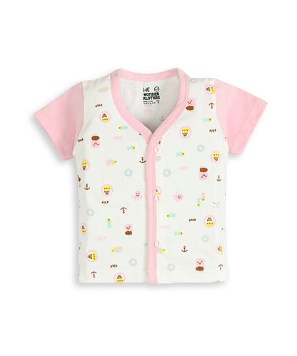 Sea Ship Half Sleeves Front Open T-Shirt & Half Pant Set with Bib | Pink
