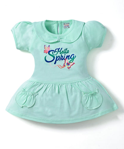 Hello Spring Half Sleeves Frock & Bloomer Pant Set | Green
