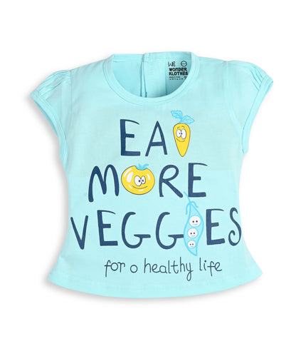Eat More Veggies Short Sleeves Top & Hot Pant Set | Blue