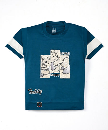 Happy Teddy Premium Half Sleeves T-Shirt & RFD Shorts Set | Blue