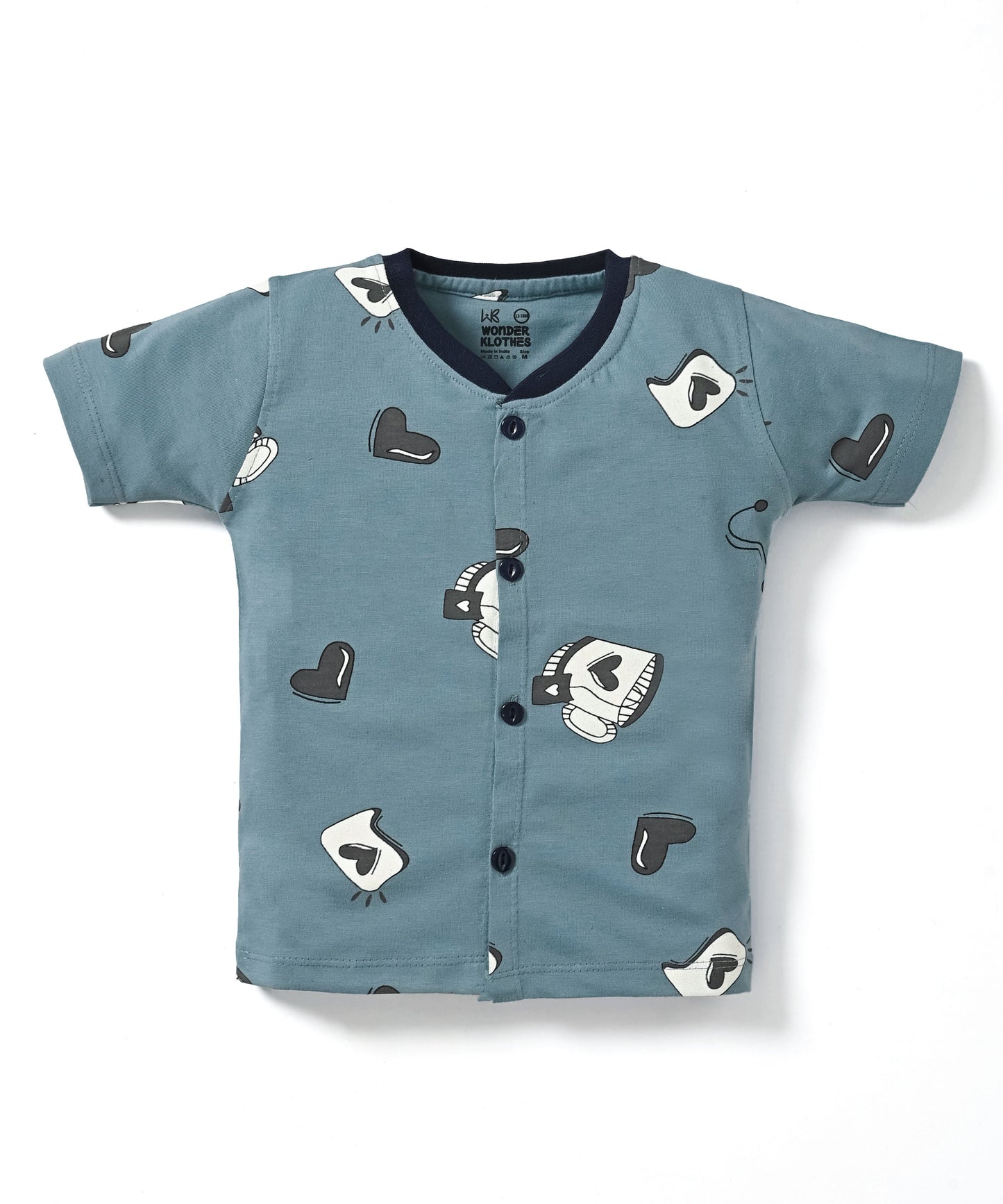 Love Mugs Half Sleeves Front Open T-Shirt & Half Pant Set