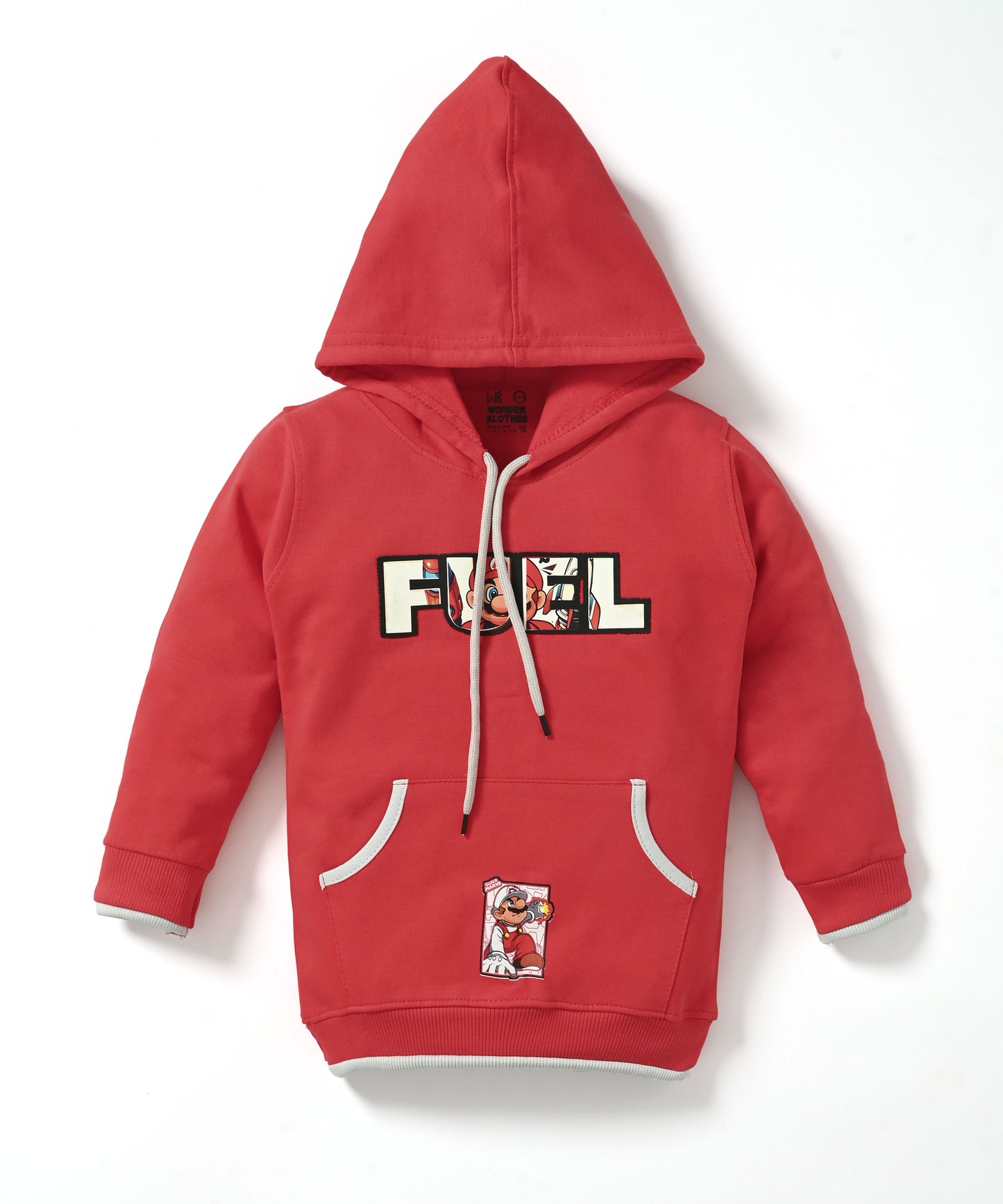 Fuel Mario Full Sleeves Hoodie Sweatshirt with Pocket and Joggers Set | Red