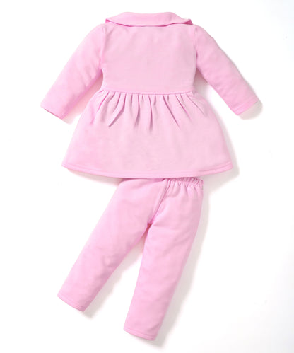 Mummy’s Cutie Full Sleeves Front Open Frock and Full Pant Set | Pink