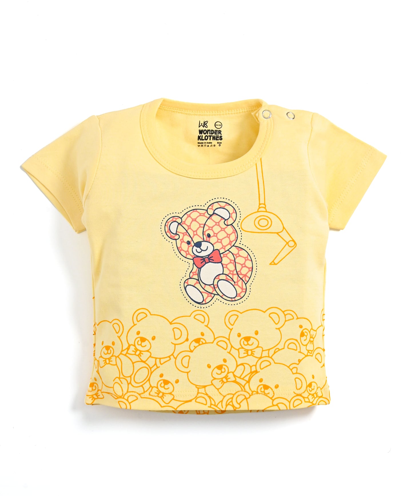 Teddy Bear Half Sleeves Shoulder Open T-Shirt & Half Pant Set | Yellow