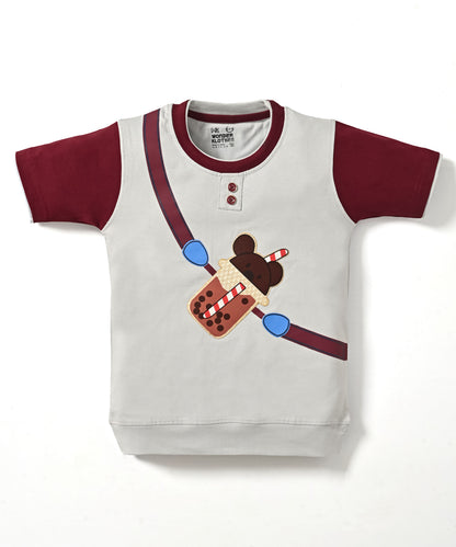 Boba Bear Half Sleeves T-Shirt & Shorts Set | Maroon