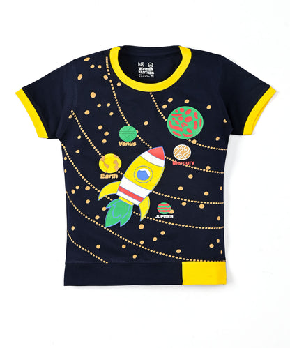 Space Explorer Half Sleeves T-Shirt & Shorts Set | Yellow