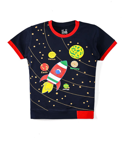 Space Explorer Half Sleeves T-Shirt & Shorts Set | Red