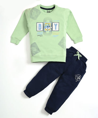 Ducky Boy Full Sleeves Sweatshirt & Joggers Set | Green