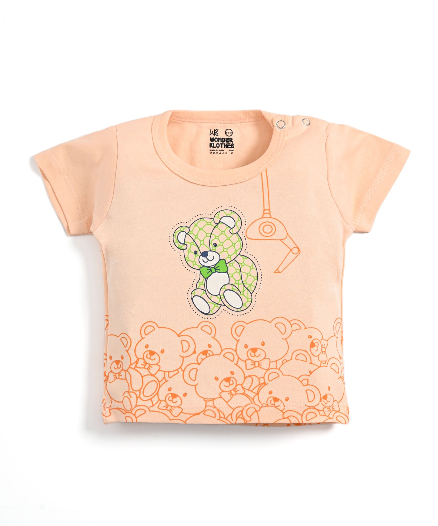 Teddy Bear Half Sleeves Shoulder Open T-Shirt & Half Pant Set | Orange