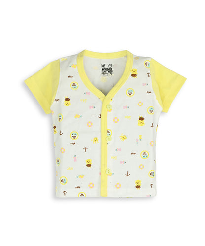 Sea Ship Half Sleeves Front Open T-Shirt & Half Pant Set with Bib | Yellow