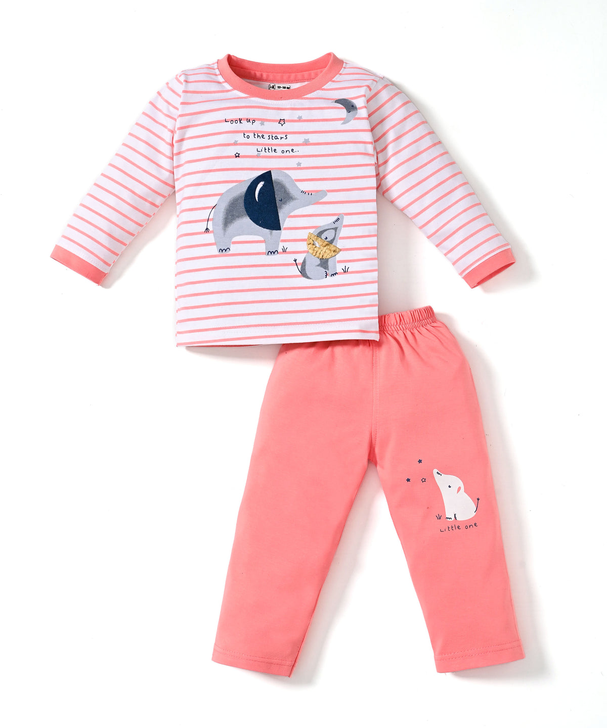 Elephant Night Full Sleeves T-Shirt & Pyjama Set | Orange