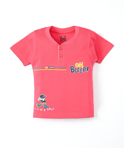 Oh Bleep Half Sleeves T-Shirt & Half Pant Set | Pink