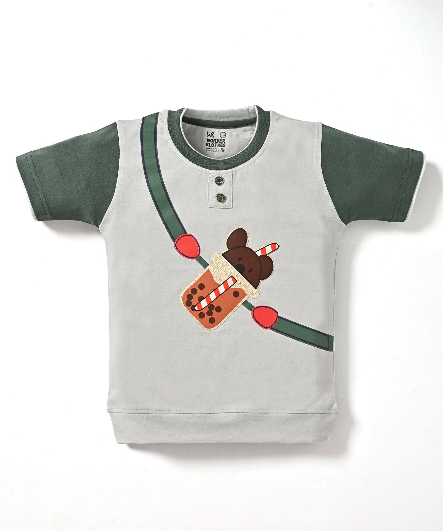 Boba Bear Half Sleeves T-Shirt & Shorts Set | Green