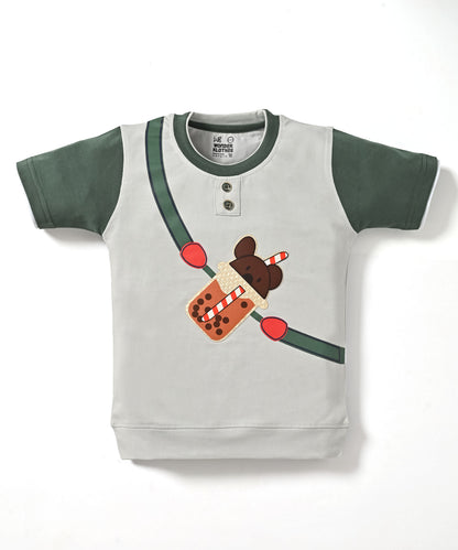 Boba Bear Half Sleeves T-Shirt & Shorts Set | Green