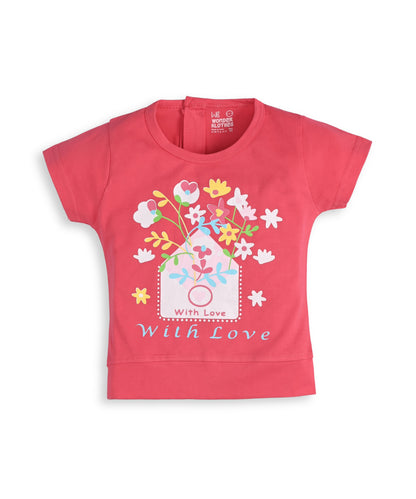 With Love Half Sleeves Top & Skirt Set | Pink