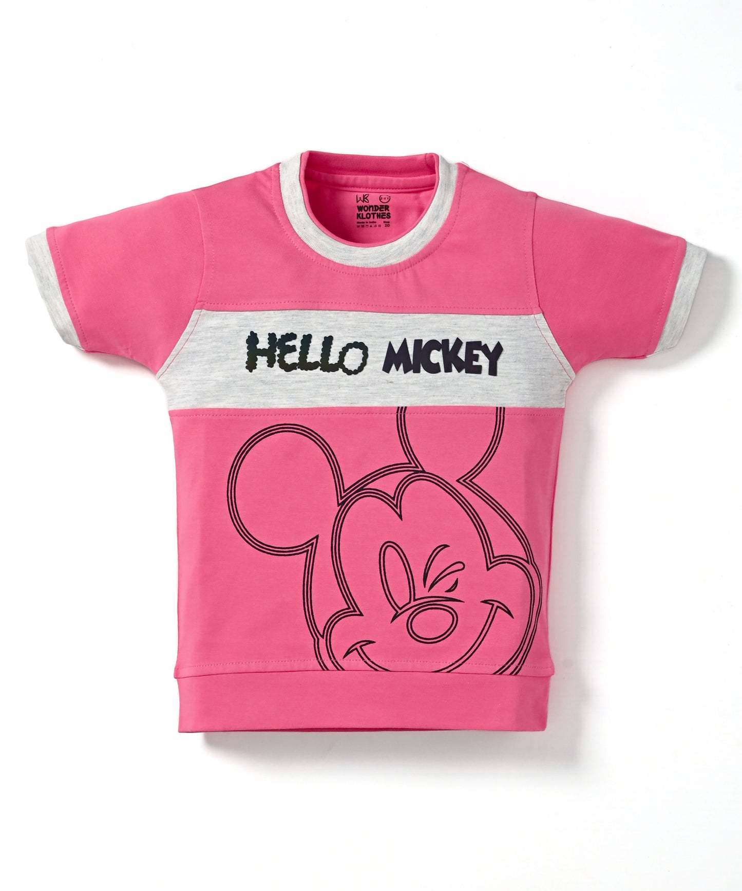 Hello Mickey Half Sleeves T-Shirt & Shorts Set | Pink