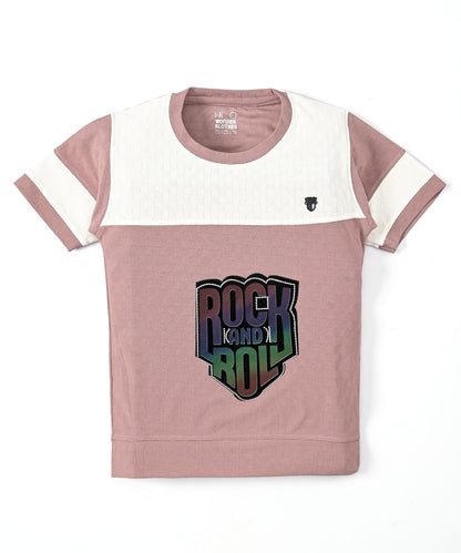 Rock and Roll Premium Half Sleeves T-Shirt & Denim Shorts Set | Violet